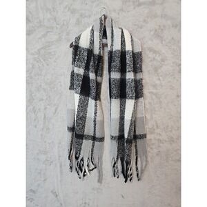 Steve‎ Madden Scarf Womens One Size Black Gray Plaid Fringe Fall Shawl Wrap